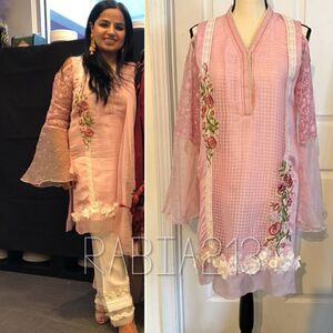 JEEM PAKISTANI DESIGNER AUTHENTIC FLORAL PEARL APPLIQUÉ DRESS